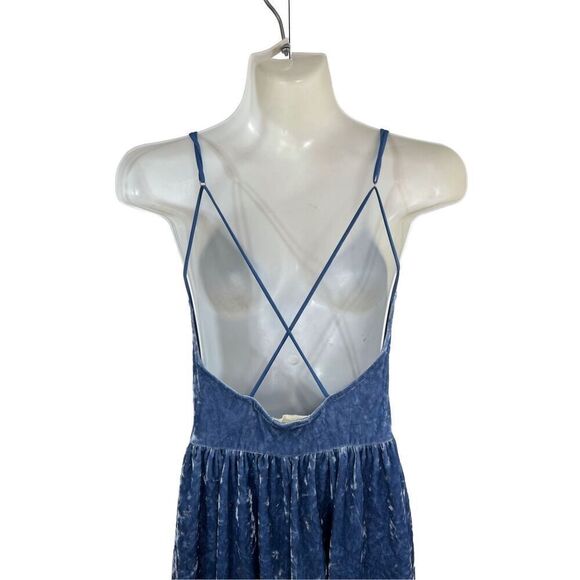 LA Hearts Romper Size Small Open Back Crushed Velvet Periwinkle Blue Velour - Picture 8 of 16